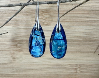 Blue Sea Sediment Hook Earrings,Natural Blue Gemstone Dangle Earrings,Inner Peace Meditation Grounding Earrings Gift ,Healing Drop Earrings