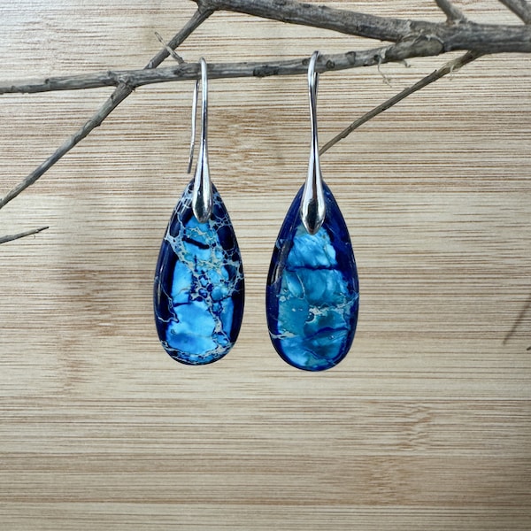 Blue Sea Sediment Hook Earrings,Natural Blue Gemstone Dangle Earrings,Inner Peace Meditation Grounding Earrings Gift ,Healing Drop Earrings