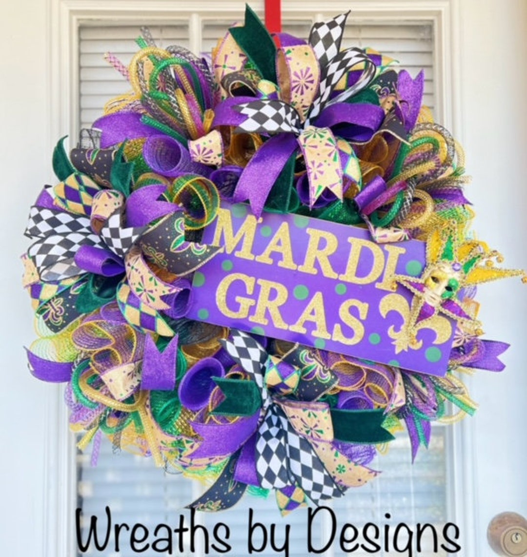 Mari Gras Wreath Mardi Gras Door Decor Festive Mardi Gras Wreath Etsy