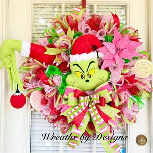 Christmas, pink green monster wreath