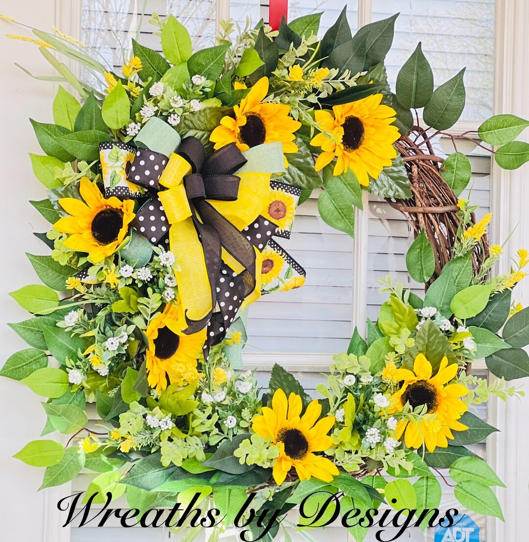 Everyday Grapevine Wreath, Spring Sunflower Grapevine Wreath for Front ...