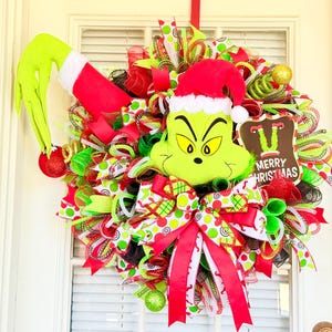 Christmas, pink green monster wreath