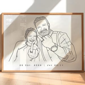 Eén lijntekening, aangepast portret stel, gepersonaliseerd huwelijksverjaardagscadeau, aangepast familiecadeau, aangepaste lijn van foto