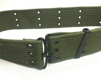 US Army Style Nylon Web Pistol Belt Metal Hooks One Size 30-42 Green Black Camo