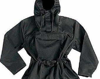 Anorak Parka Hooded Jacket Black Light Weight Waist String front Zippered pocket Sizes M,L