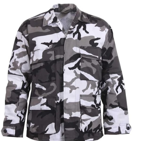 Army Shirt Coat BDU 4 Pockets Urban Metro Camo Black & White Twill Men Sizes Large or Xlarge