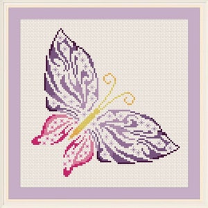 Butterfly with Stars Silhouette Outline Purple Pink Lace cross stitch pattern, instant PDF download