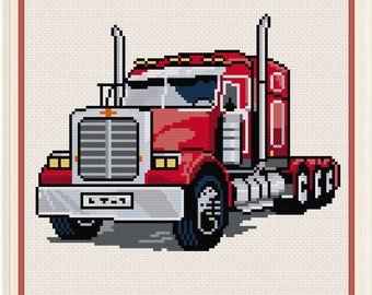 Red Truck American Lorry Trucker Vehicle, cross stitch pattern, Instant Download, PDF pattern