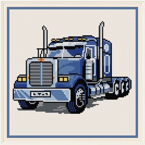 Blue Truck American Lorry Trucker Vehicle, cross stitch pattern, Instant Download, PDF pattern