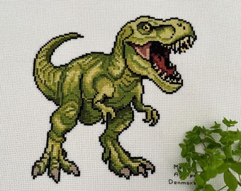 Tyrannosaurus Rex dinosaur T-Rex green, cross stitch pattern, Instant Download, PDF pattern