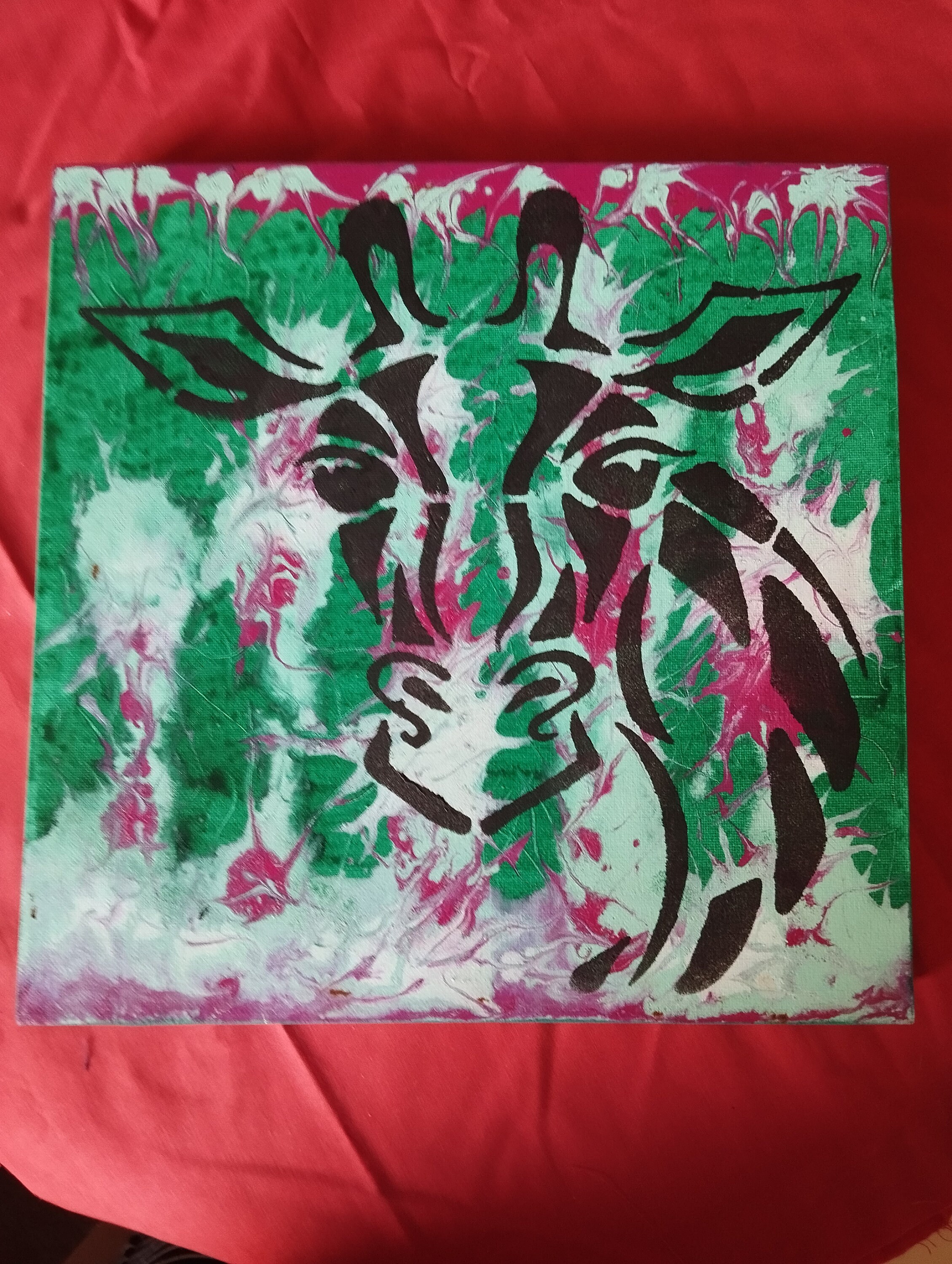 Abstract Painting of a Giraffe. Portrait of Giraffe Painted in Black on