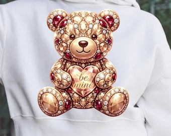 Valentine Teddy Bear PNG: Rhinestone Be Mine Crystal Heart Sparkle Bling Digital Shirt Design