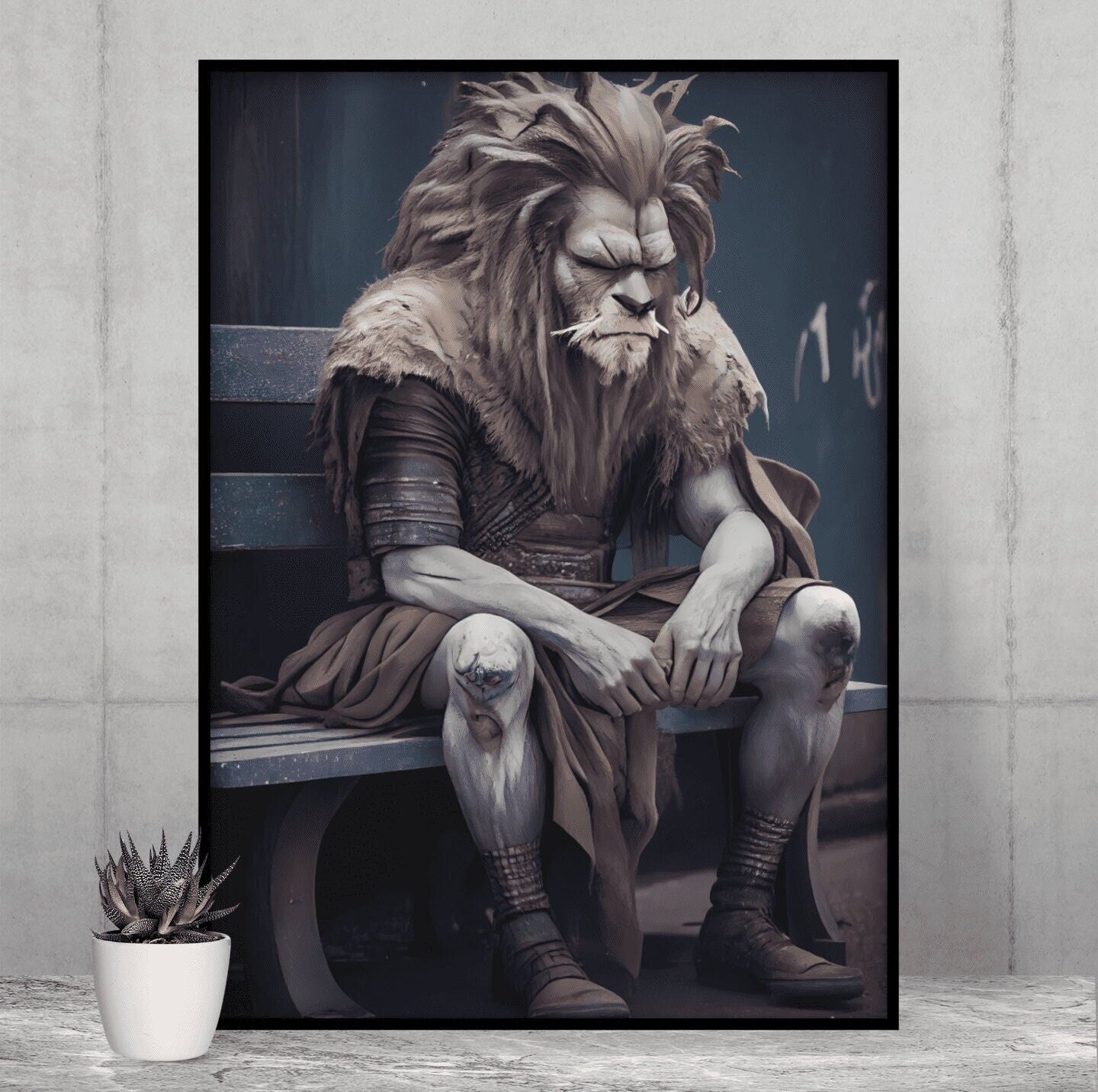 Humanoid Lion Warrior Poster & Canvas Fantasy Art Print Wall Decor - Etsy
