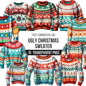 Ugly Christmas Sweater Clipart - 10 High Quality Transparent PNGs | Digital Download | Illustration | Digital Planner, Wall Art | Designs