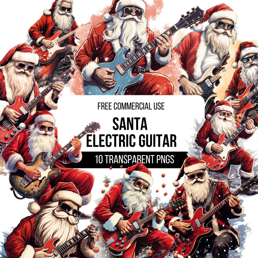 Santa Playing on Electric Guitar Clipart 10 High Quality Transparent