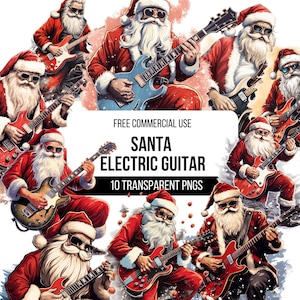 Santa Playing On Electric Guitar Clipart - 10 High Quality Transparent PNGs | Illustrations | Christmas Designs