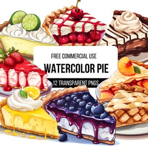 Watercolor Slice of Pie Clipart - 12 High Quality Transparent PNGs | Apple Pie Illustration | Tiramisu Digital Download|Designs for T-shirts