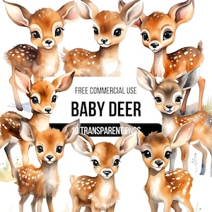 Watercolor Baby Deer Clipart - 10 High Quality Transparent PNGs | Cute Illustration | Cartoony Digital Download | Designs for T-shirts