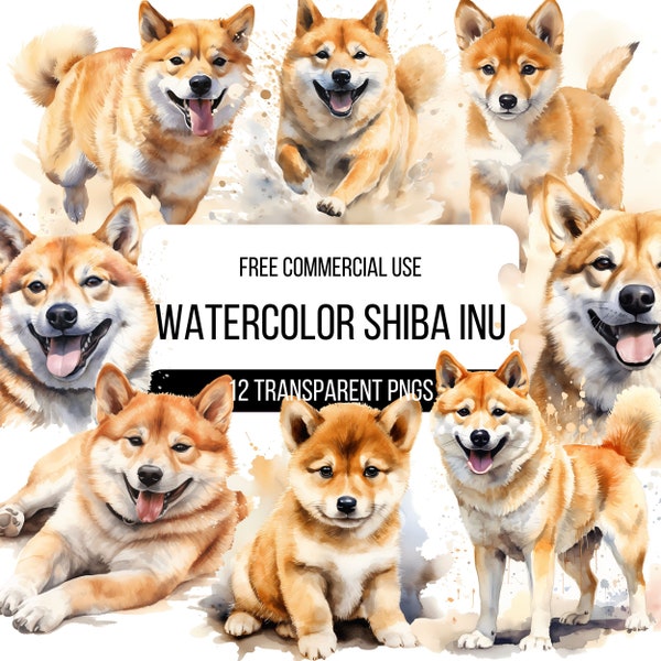 Watercolor Shiba Inu Clipart - 12 High Quality Transparent PNGs | Mountain Dog Illustration | Digital Download | Designs for T-shirts