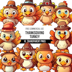 Thanksgiving Turkey Cartoon Clipart - 10 High Quality Transparent PNGs | Illustration | Digital Drawing Download | Designs for Sticker