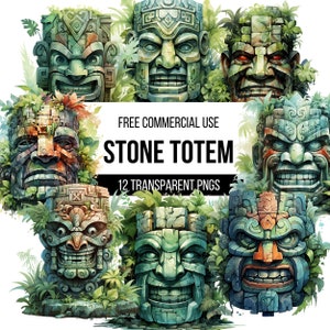 Hawaiian Stone Tiki God Statue Clipart - 12 High Quality Transparent PNGs | Illustration | Designs For T-shirts, Stickers and more
