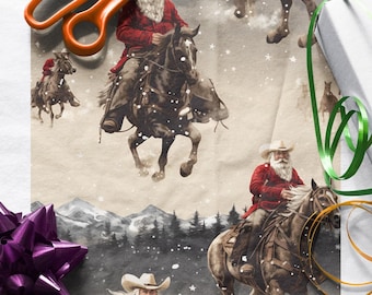Papel de regalo navideño con diseño vaquero vintage / Estilo western / Satinado o mate / Regalo para él / Regalo para papá o hijo