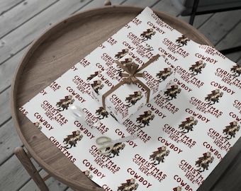 Papel de regalo navideño personalizado con nombre de vaquero y Papá Noel / Western / Papel brillante o mate / Para él / Personalizado / Papel de regalo navideño / Para papá /