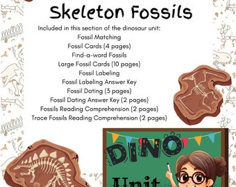 Actividades sobre fósiles de dinosaurios / Páginas de aprendizaje sobre fósiles de dinosaurios / Lecciones prehistóricas para niños