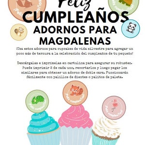 Feliz Cumpleanos Adornos para magdalenas | imprimible | Happy Birthday Cupcake Toppers in Spanish | Espanol