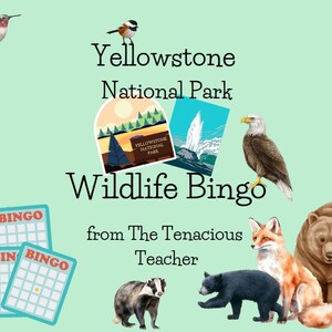 Yellowstone National Park Wildlife Bingo Printable | Digital Download National Parks Game | Animal Bingo Game for Kids Parties Classroom