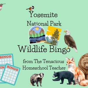 Yosemite National Park Wildlife Bingo Printable | Digital Download National Parks Game | Animal Bingo Game for Kids Parties Classroom