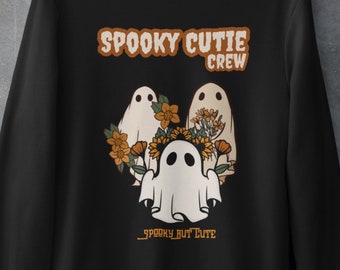 Spooky Cutie Crew Halloween Ghost Crewneck-tröja, söt spök- och blommatröja, perfekt Halloween-present för kvinnor