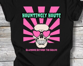 Hauntingly Haute Skull Unisex Jersey Kurzarm T-Shirt, Glamour aus jenseits des Grabes, Halloween Skull T-Shirt