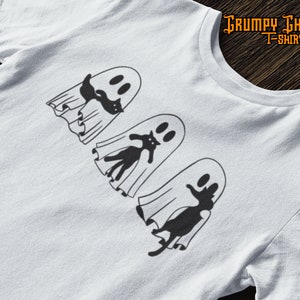Ghost and Black Cat Halloween Unisex Ultra Cotton Tee, Cute Halloween T-shirt for Cat Lovers, Halloween Cat Shirt Gift