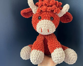 Crochet Highland Cow Plushie | Handmade Cow Lover Gift, Farm Animal