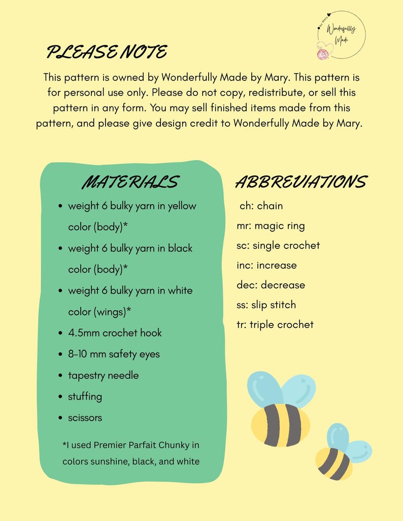 Bee Crochet Pattern PDF Amigurumi Chubby Bumblebee Beginner Easy No-sew ...