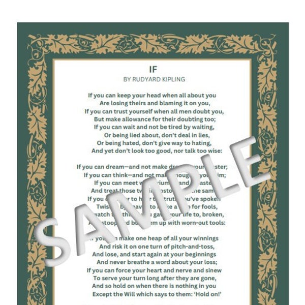 Digital Print - IF Poem by Rudyard Kipling PDF Digital Download Print