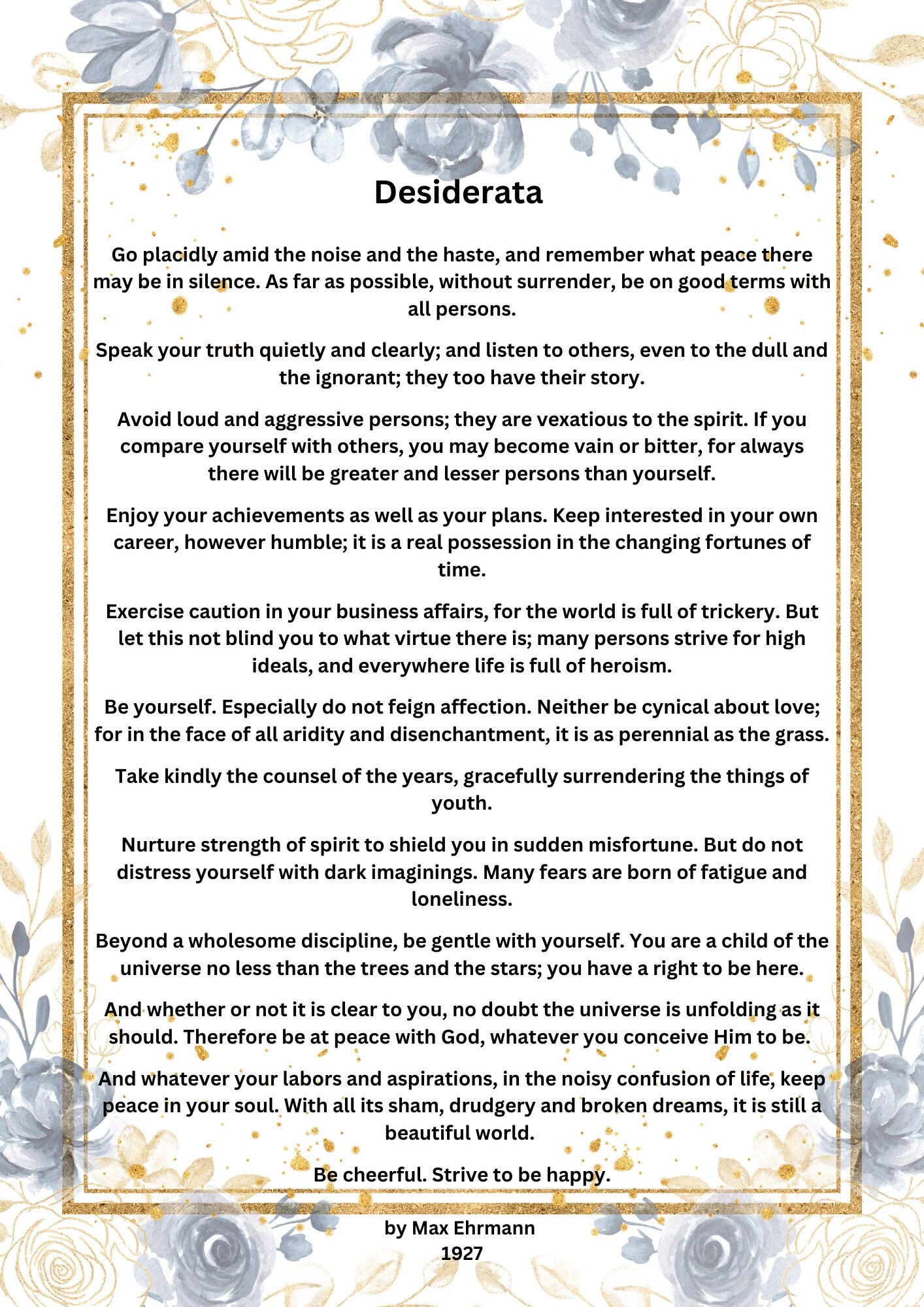 Digital Print Desiderata Poem Digital PDF Print With Blue - Etsy