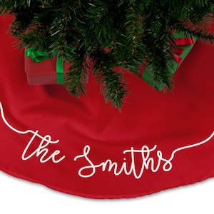 Gonna per albero di Natale personalizzata, gonna per albero con scritta personalizzata, decorazioni per la casa di Natale, regalo per la famiglia, albero di Natale, regalo di Natale unico immagine 1