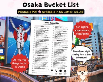 Liste d'envies d'Osaka | Liste de contrôle de voyage imprimable | Planificateur de voyage au Japon | Itinéraire de voyage