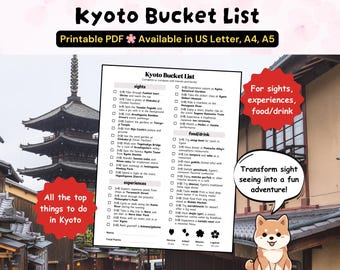 Liste des produits de Kyoto | Liste de contrôle de voyage imprimable | Planificateur de voyage au Japon | Itinéraire de voyage