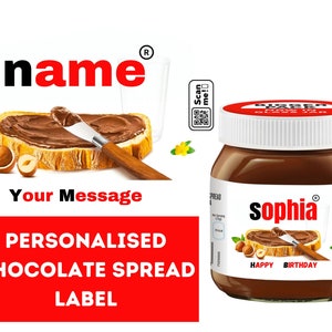 Personalized Nutella Jar Sticker, Personalised Chocolate Spread Label Decal Vinyl Sticker,  Nutella Personalized, Unique Gift Idea Kitch