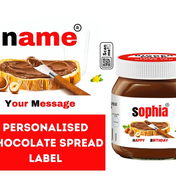 Gepersonaliseerde Nutella Jar Sticker, Gepersonaliseerde Chocolade Spread Label Decal Vinyl Sticker, Nutella Gepersonaliseerde, Unieke Cadeau Idee Kitch