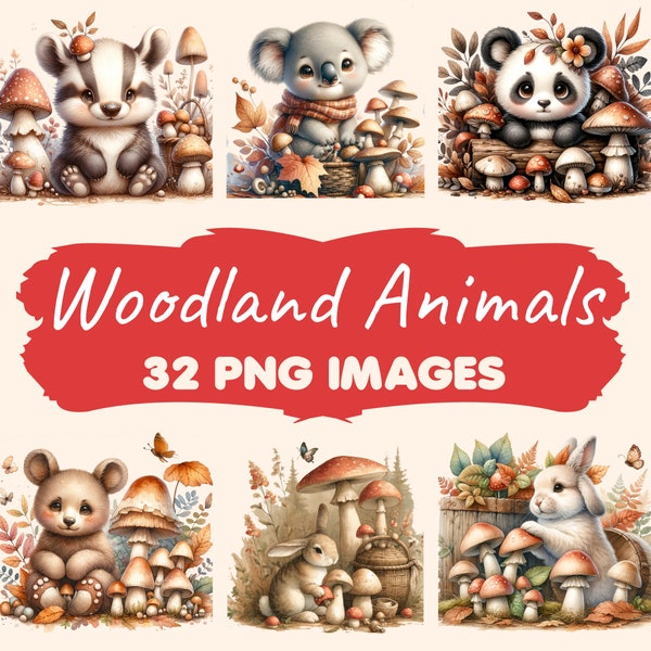 Watercolor Woodland Animals Clipart  Bundle - 50 Cute Forest Animals Creatures,Magical Fairytale Style, Instant Digital Download, Commercial