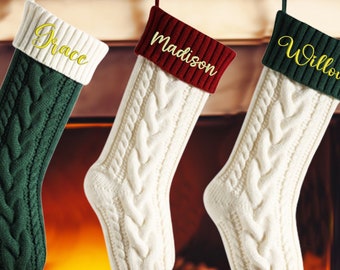 Personalized Christmas Knitted Stocking, Custom Embroidered Name Stocking, Christmas deco, Christmas Gifts,Holidays Stockings