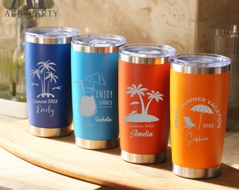 Custom 20oz Insulated Tumbler, Personalized Vacation Tumbler, Holiday Travel Mug, Laser Engraved Tumbler, Stainless Steel Mug, Beach Tumbler