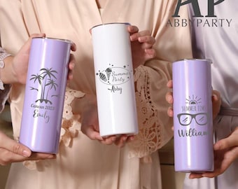 Copo de aço inoxidável personalizado com canudo, garrafa personalizada de 20 onças, copo de férias de verão, copo fino personalizado gravado