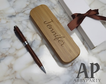 Custom Engraved Wooden Pen Box, Handcrafted Personalized Wood Pen Case with Laser Engraving, Gift for Bosses, Colleagues and Friends