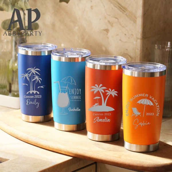 Custom 20oz Insulated Tumbler, Personalized Vacation Tumbler, Holiday Travel Mug, Laser Engraved Tumbler, Stainless Steel Mug, Beach Tumbler