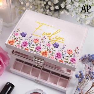 Scatola portagioielli personalizzata per donna, grande scatola di velluto con cassetto, porta collane, porta anelli, scatola portagioielli per ragazze, regalo per lei-DE